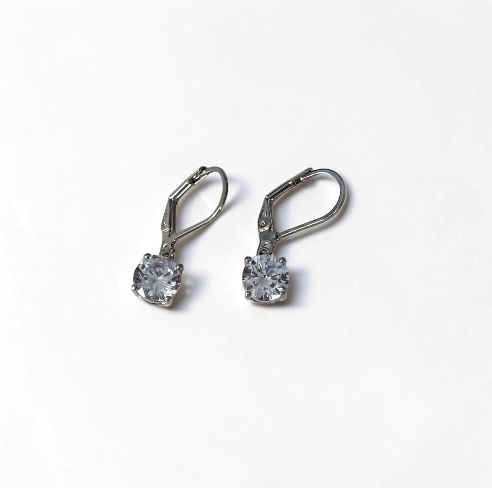 Silver Cubic Zirconia Leverback Drop Earrings